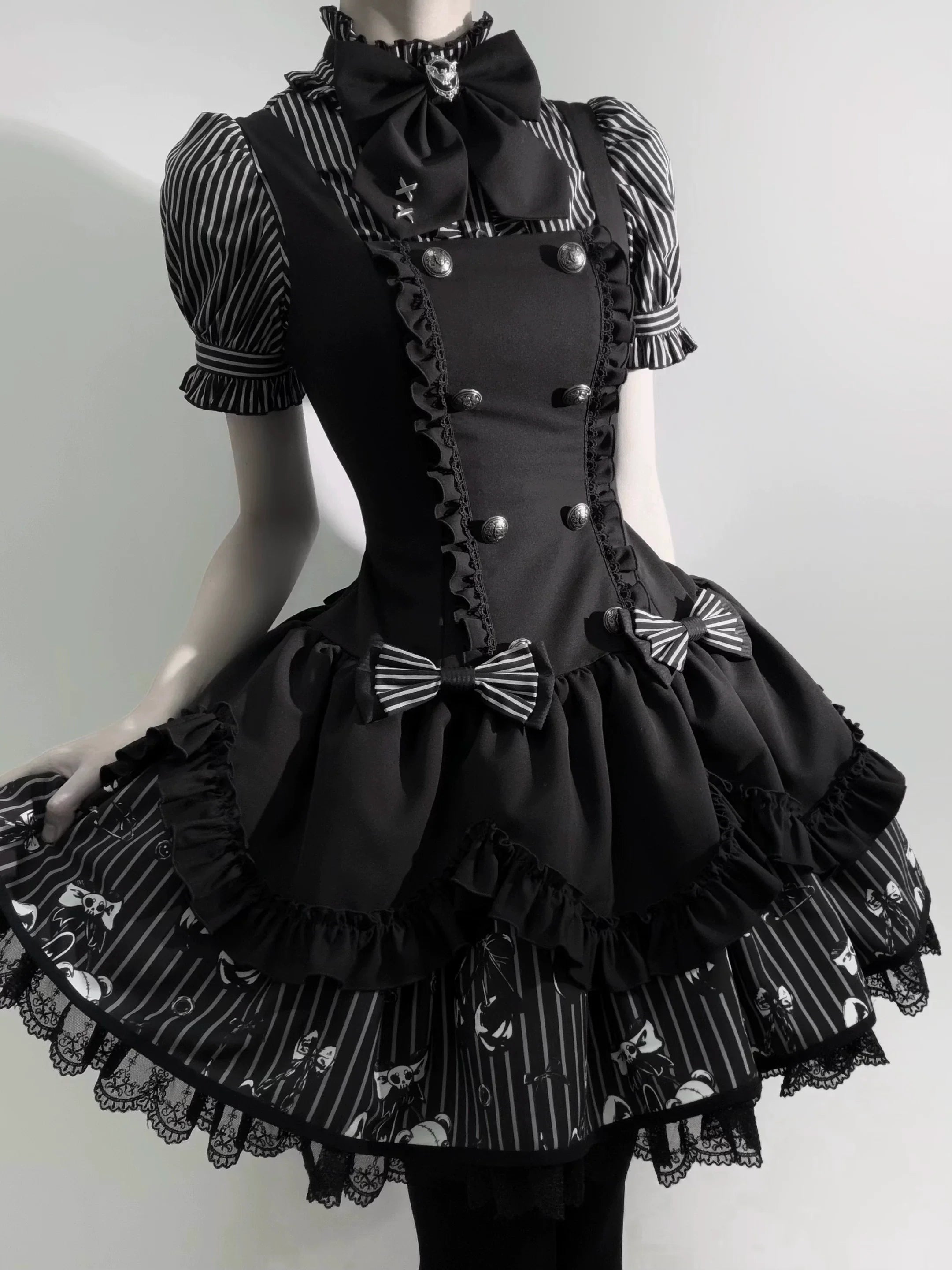 Dark Lord - Gothic Lolita Striped JSK Set, Skull Print - image 11