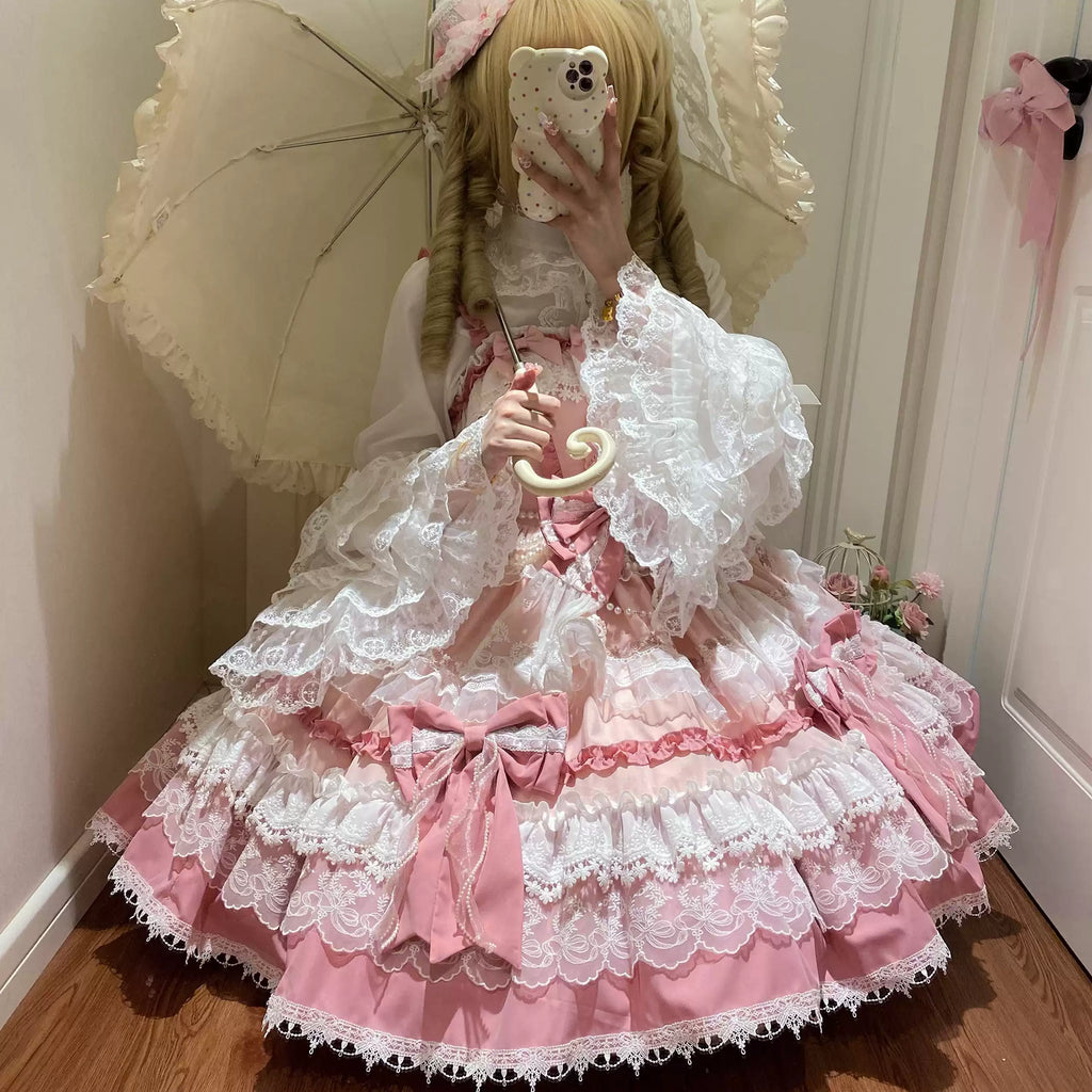 Girl's Secret - Pink Sweet Lolita JSK Dress with Lace and Bow Trailing - image 8