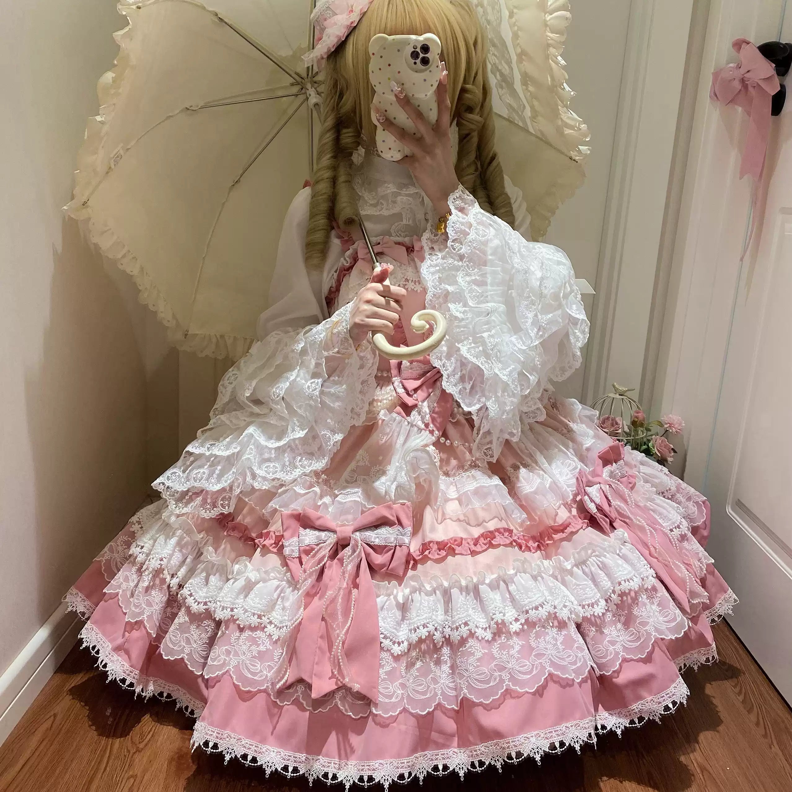 Girl's Secret - Pink Sweet Lolita JSK Dress with Lace and Bow Trailing - image 8