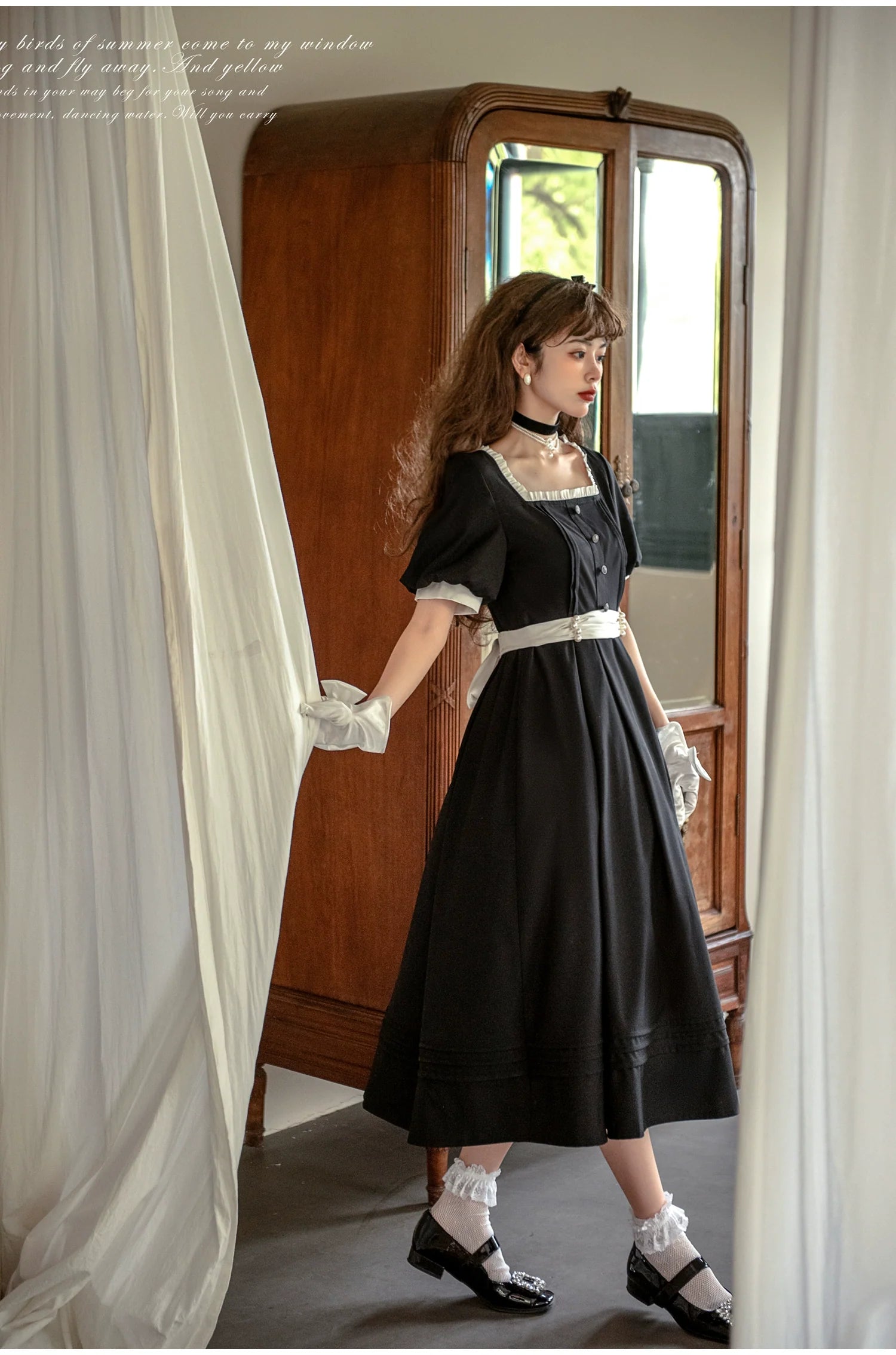 Thoughts - Vintage Black Lolita OP Dress with Square Neckline - image 5