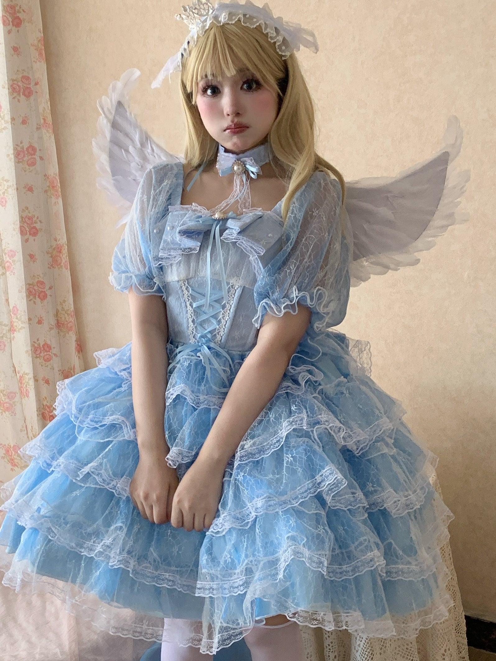 Shisan District - Wedding Lolita OP Suit with Angel Demon Wings - image 1
