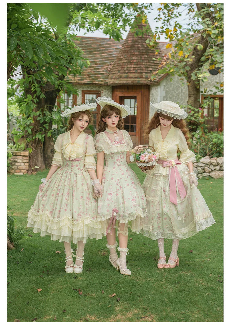 Wind Swept Roses - Classic Lolita Rose Printed Dress Set, Petal Hem - image 10