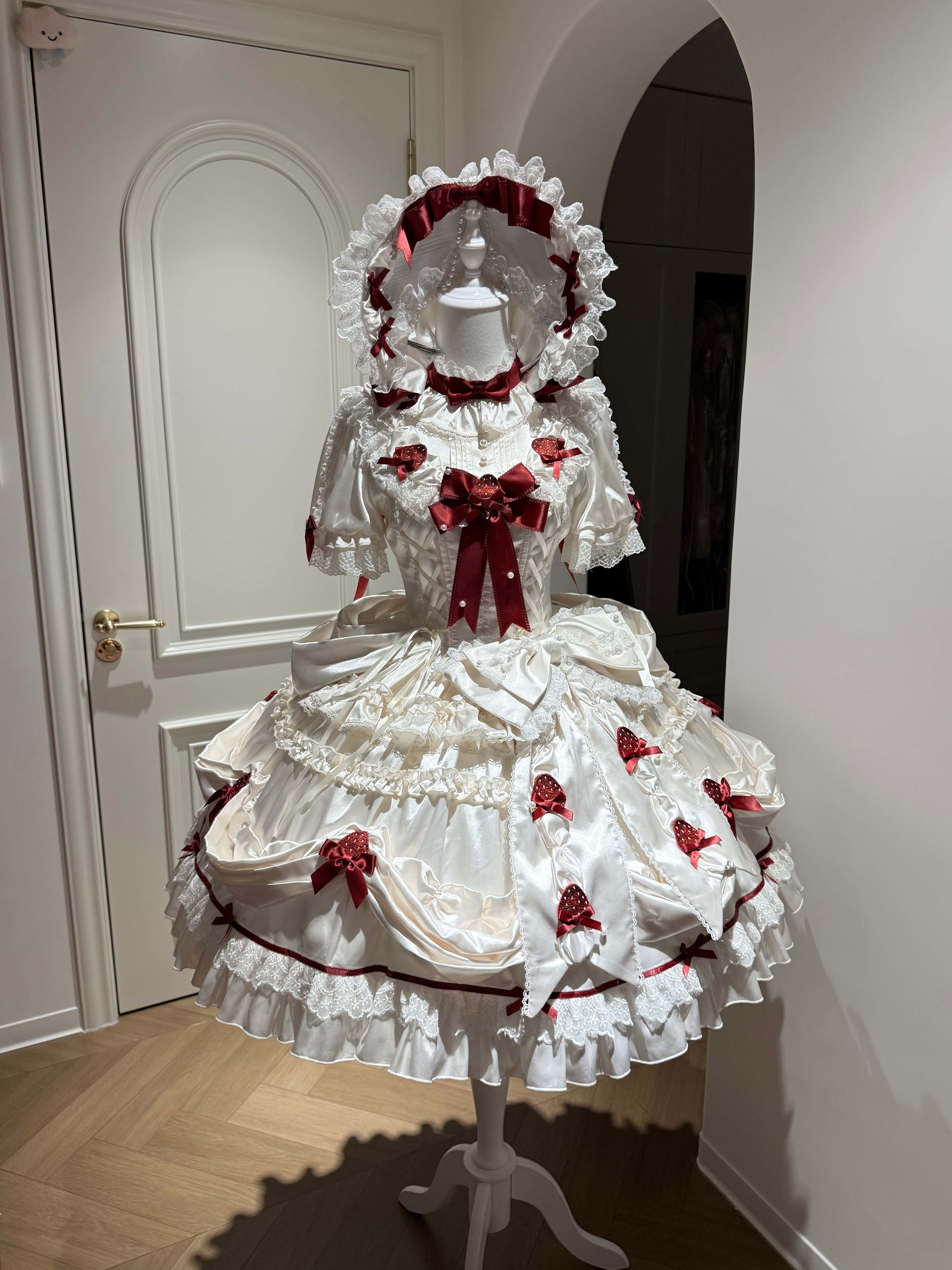 Paria Cream Strawberry Satin Lolita OP Dress and Accessories - image 12