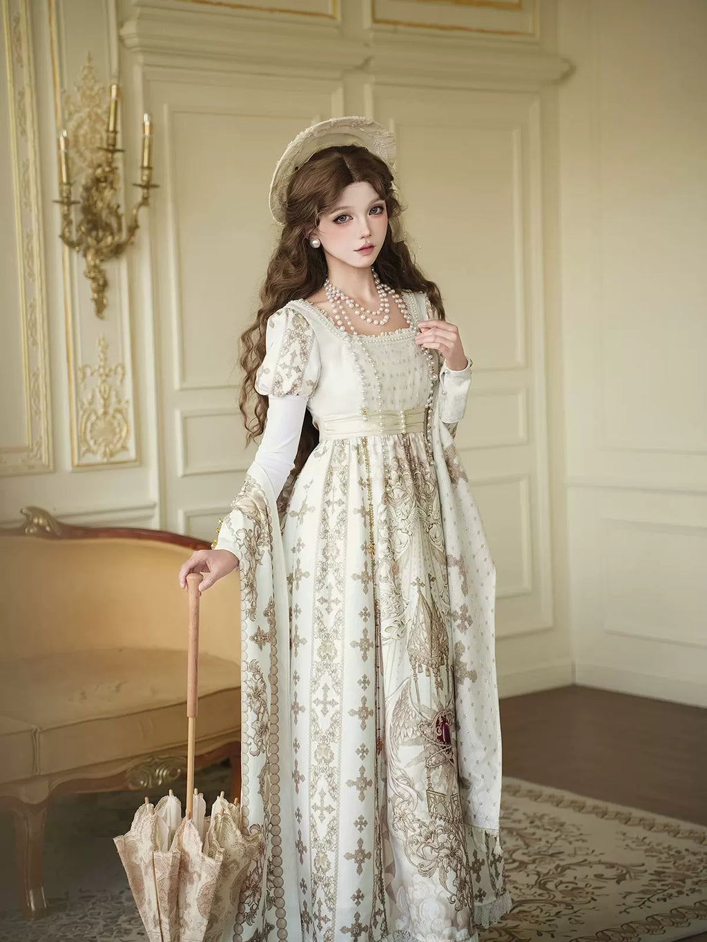Sacred Coronation Gothic Cathedral Print Empire Lolita OP Dress Set - image 9