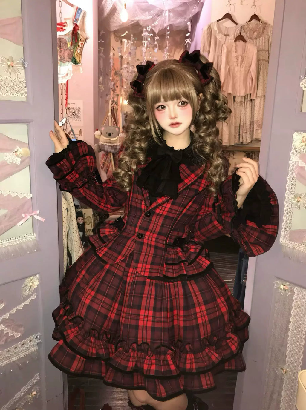 Chris's Notes - Old School Lolita Plaid Coat Set, Tiered Skirt - image 5