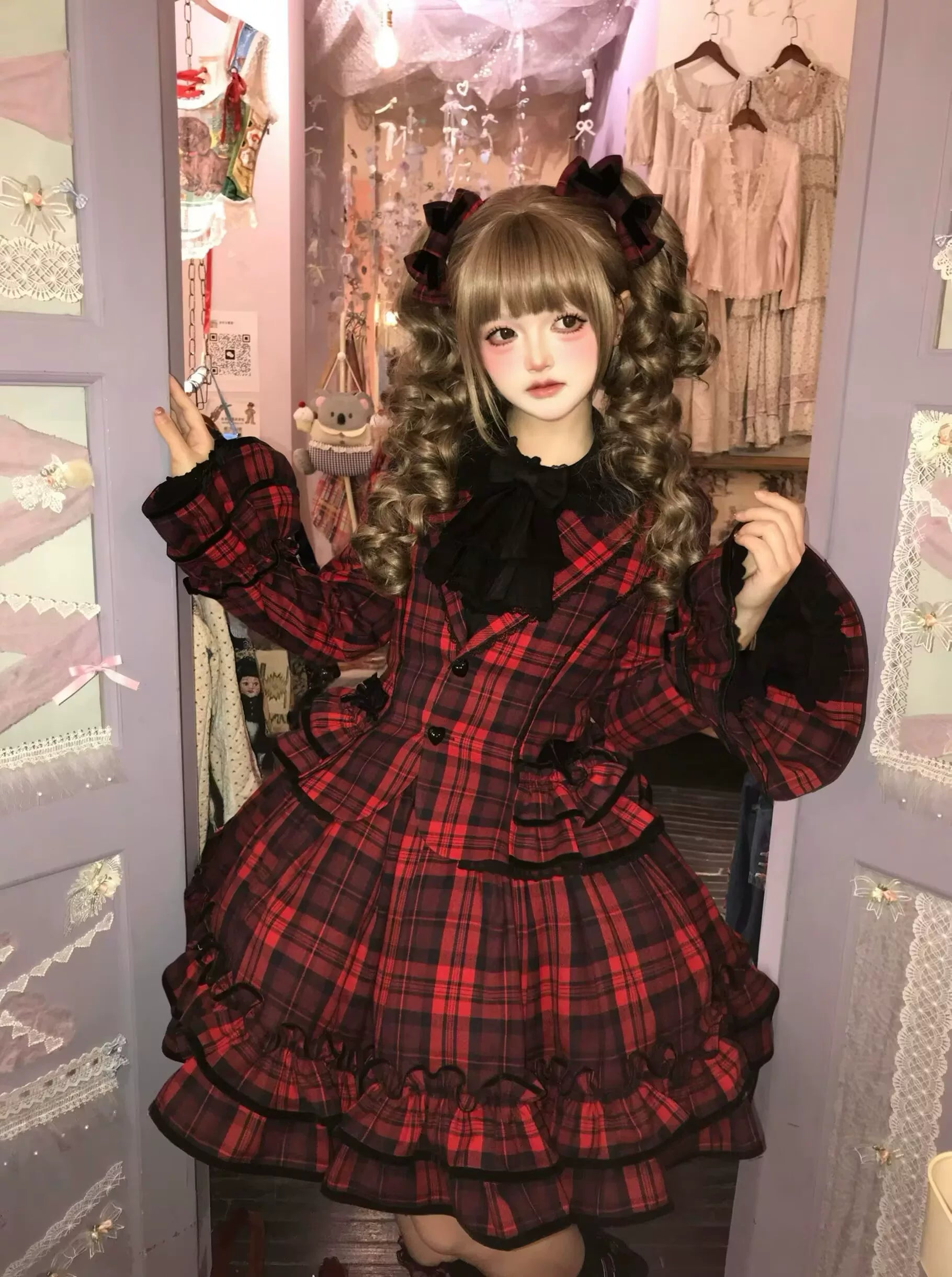 Chris's Notes - Old School Lolita Plaid Coat Set, Tiered Skirt - image 5