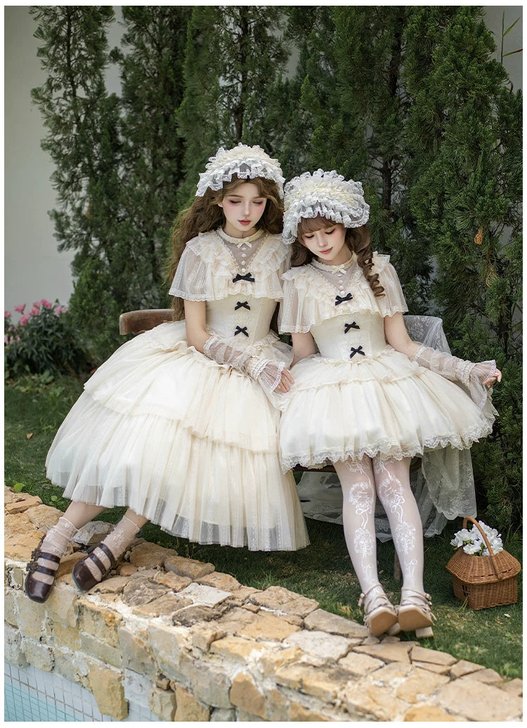 White Mist Promise - Classic Lolita Corset OP Set, Edwardian Collar & Tiered Hem - image 13