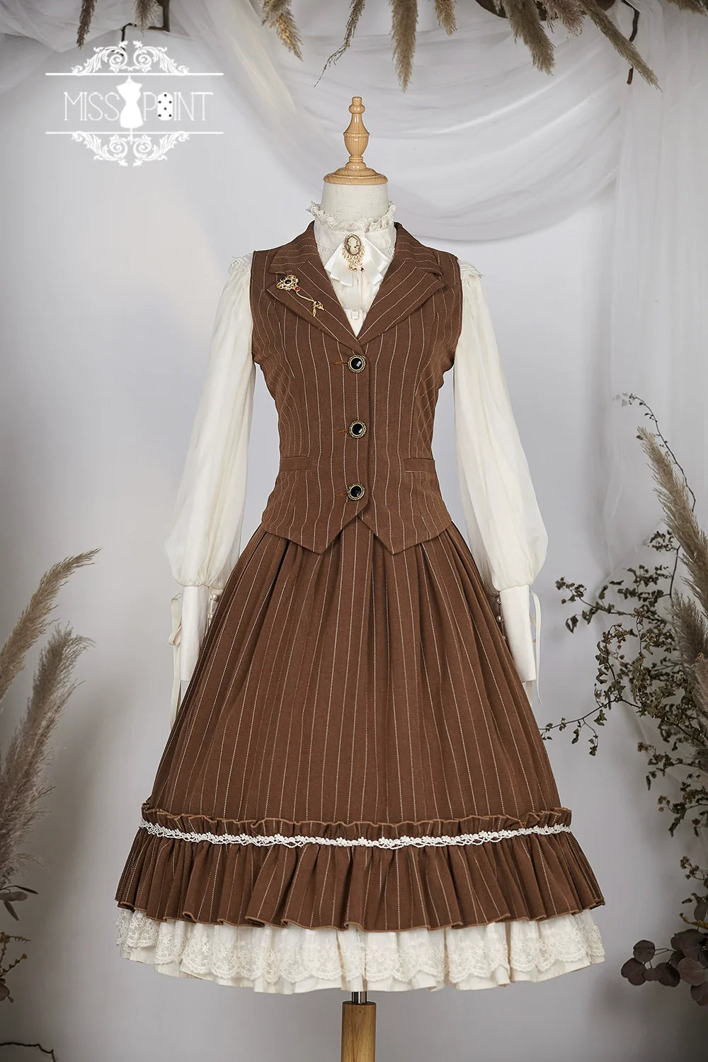 Rose Doll - Elegant Lolita Striped Fishbone Skirt - image 40