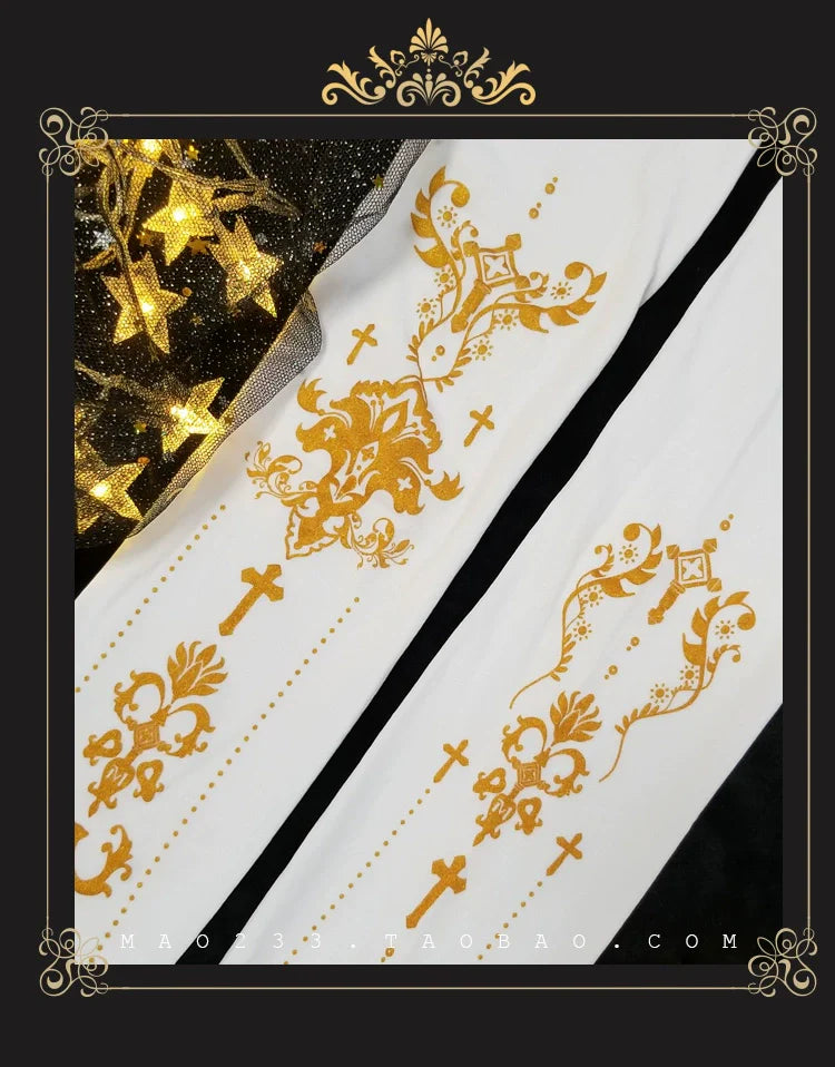 Elegant Lolita Gold Foil Printed Tights - image 24