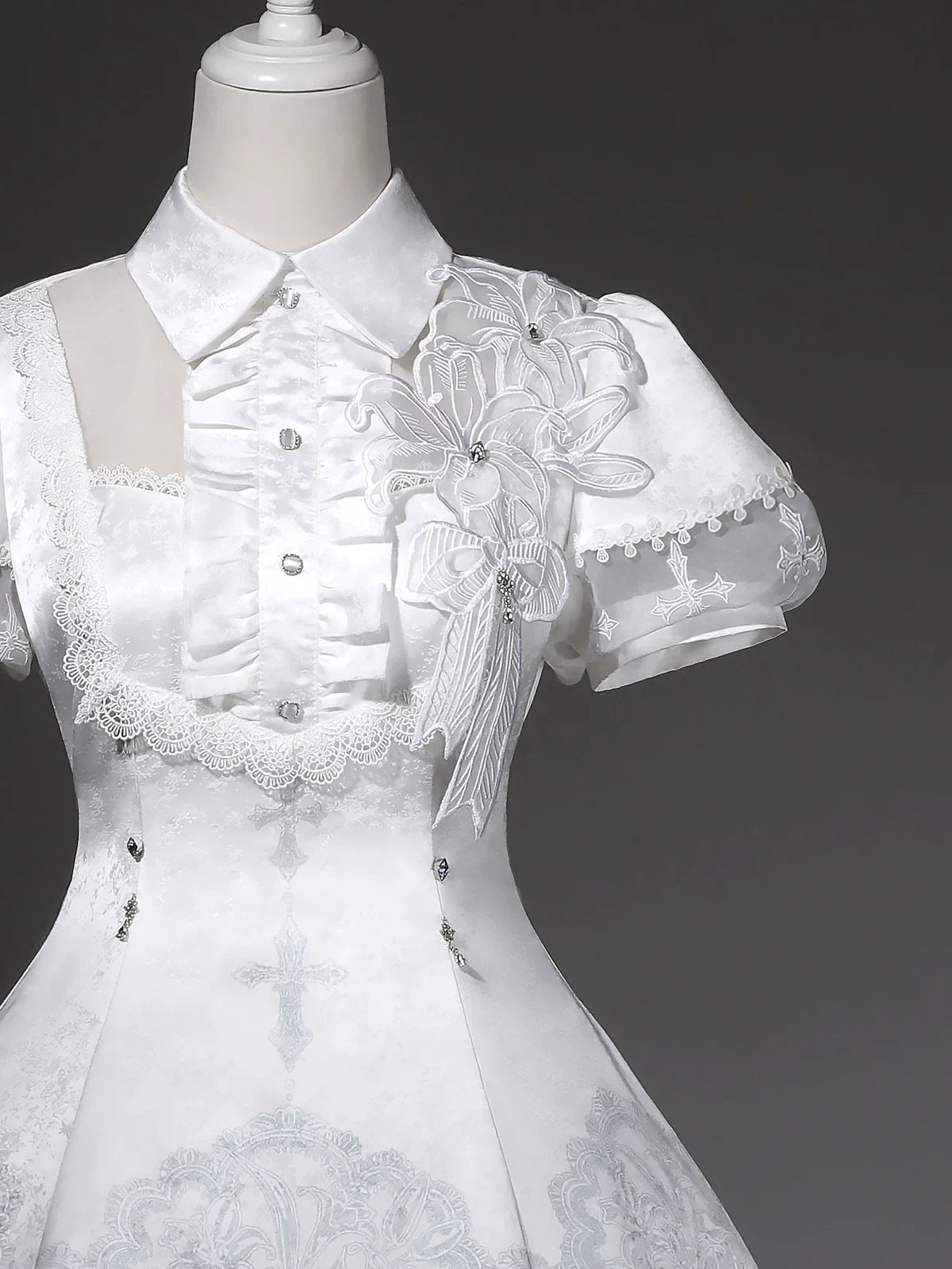 White Classic Lolita Printed OP Dress with Cross - image 12