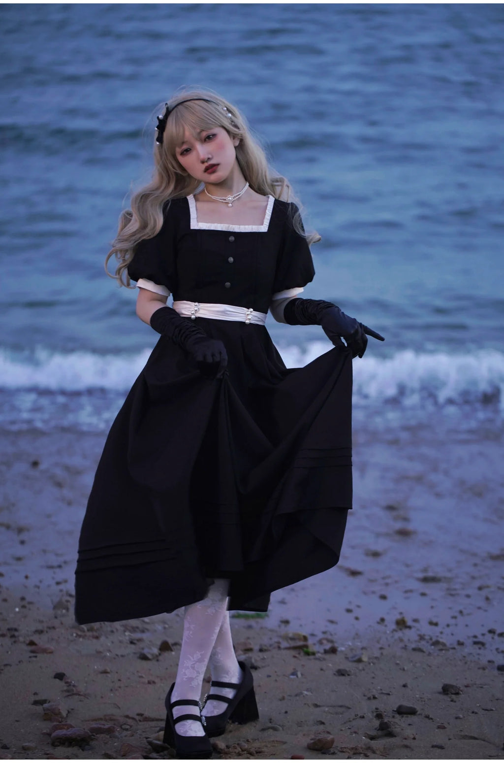 Thoughts - Vintage Black Lolita OP Dress with Square Neckline - image 17