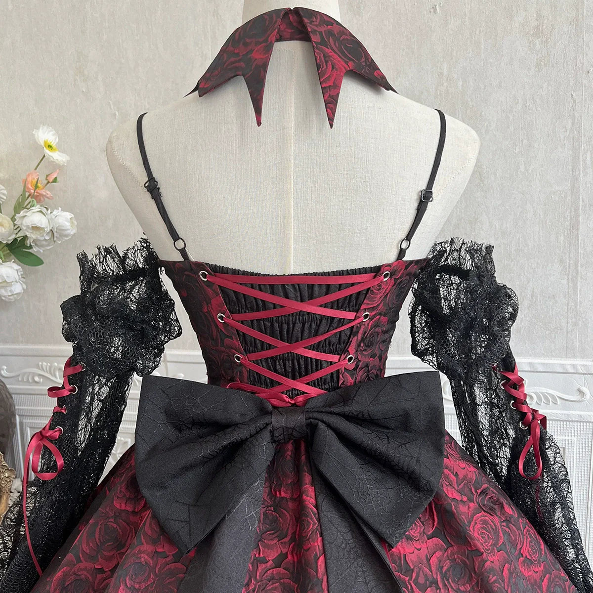 Rose Blood - Black Red Gothic Lolita JSK Jacquard Court Dress - image 18