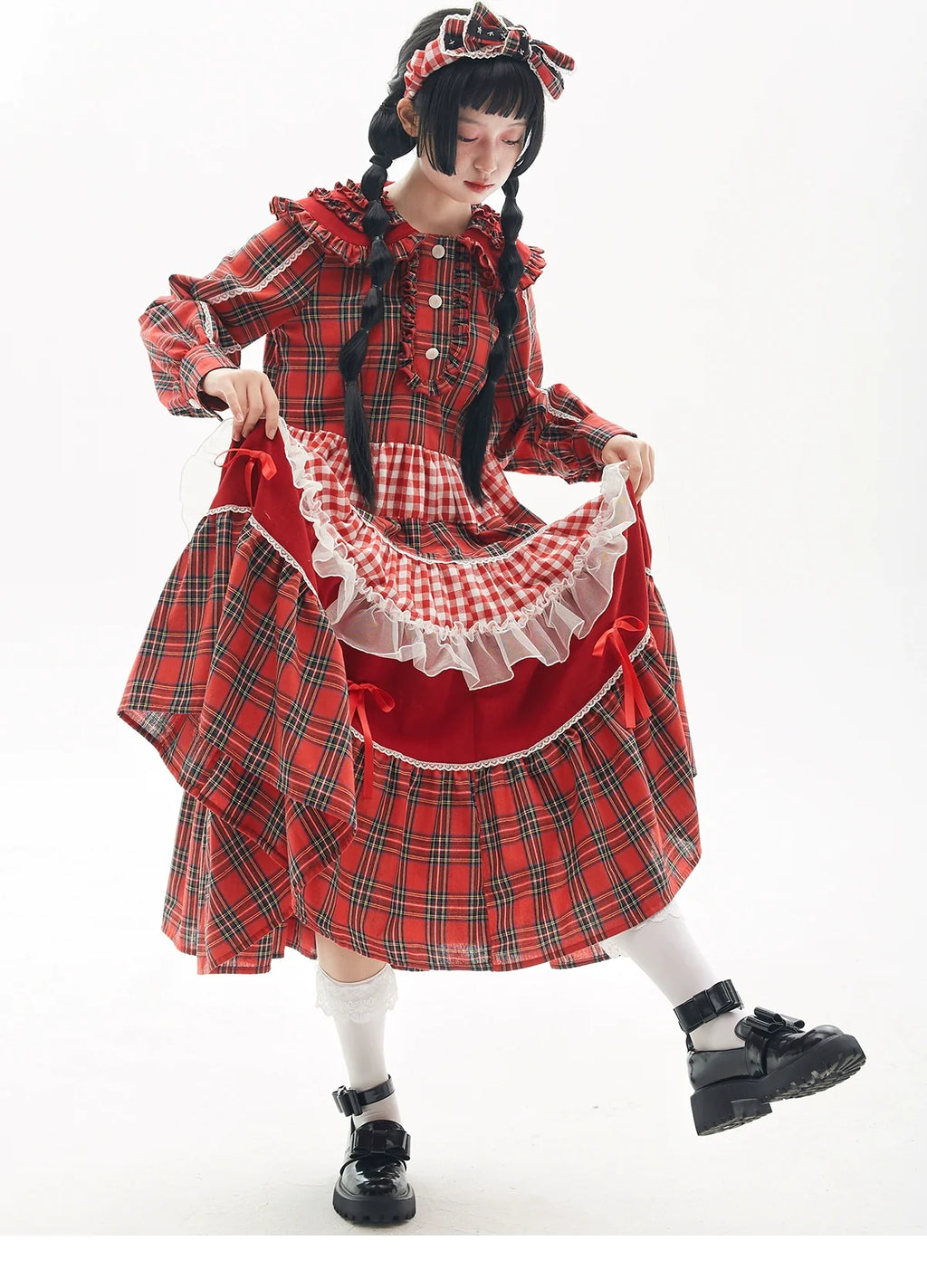 Vintage Lolita OP Dress Red Lolita Plaid Dress for Spring Summer - image 2