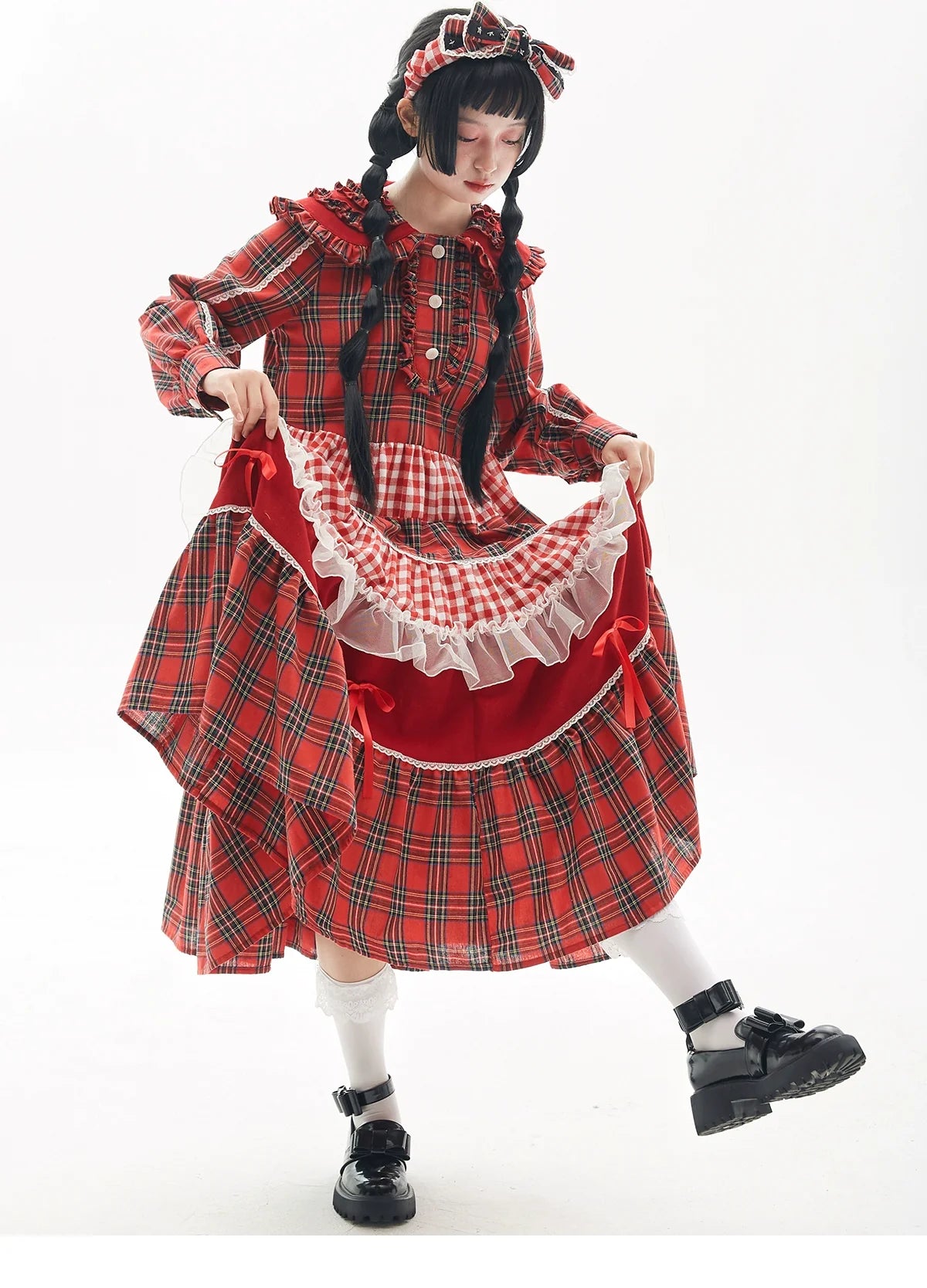 Vintage Lolita OP Dress Red Lolita Plaid Dress for Spring Summer - image 2