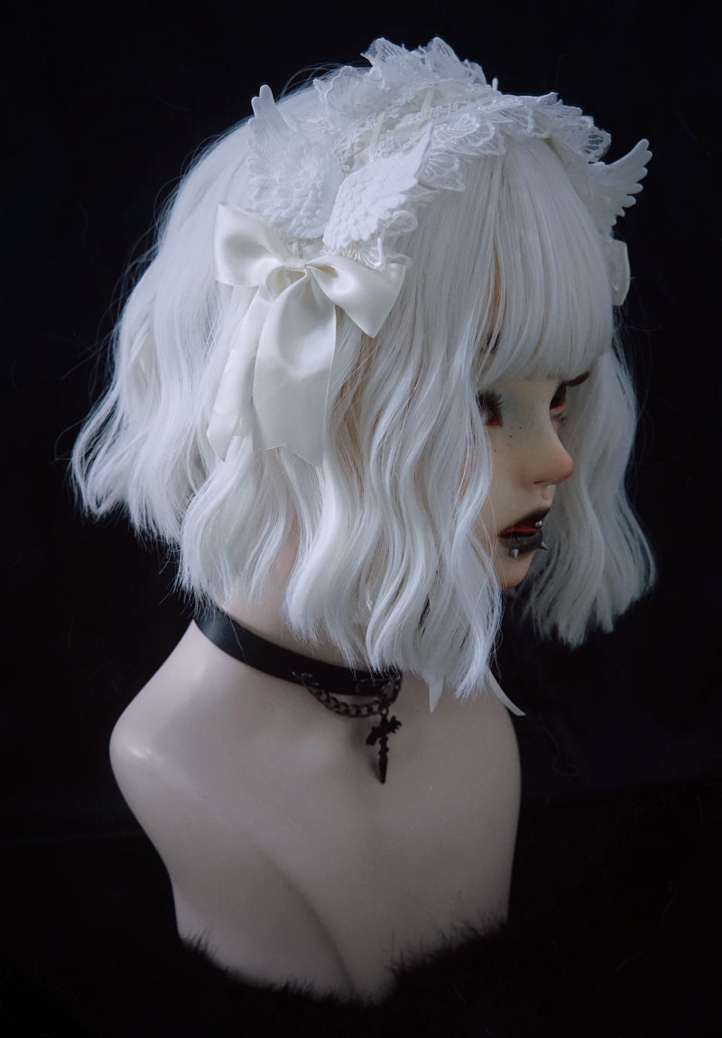 White Lace Angel Wing Gothic Lolita Hairband - image 3