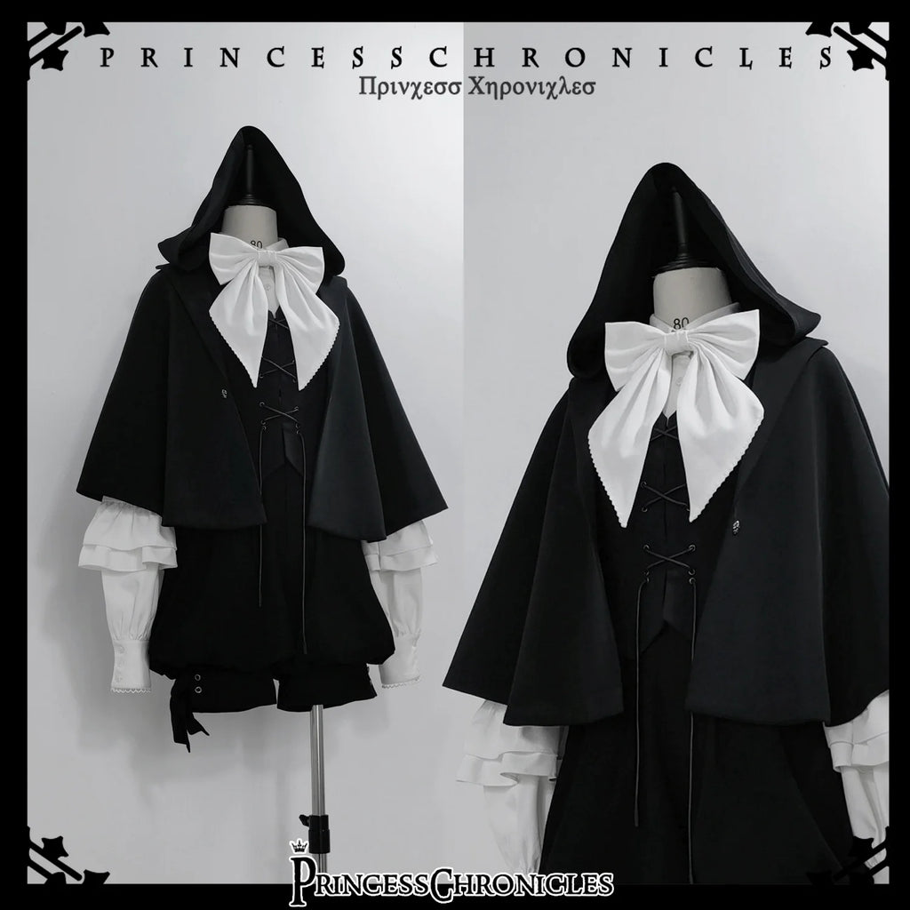 Rabbit Feather - Black Ouji Lolita Vest Shorts Suit Prince Cloak Set - image 21