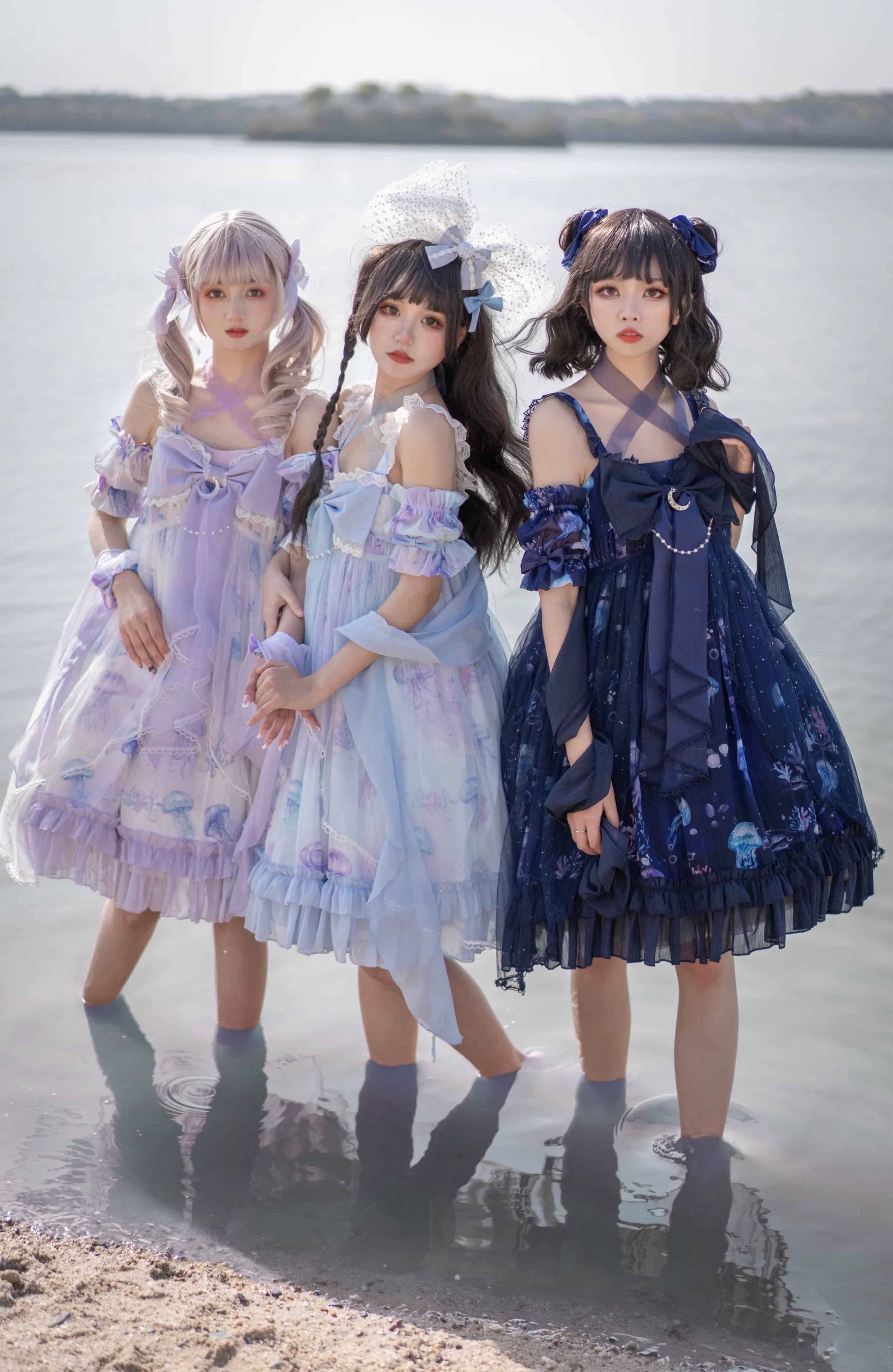 Coral Jellyfish - Sweet Lolita High-waist JSK Dress, Jellyfish & Coral Print and Accessories - image 1