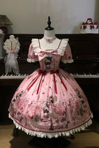 Illusion Meow Duke Pink Cat Print Sweet Lolita OP and JSK Dress and Accessories - image 1