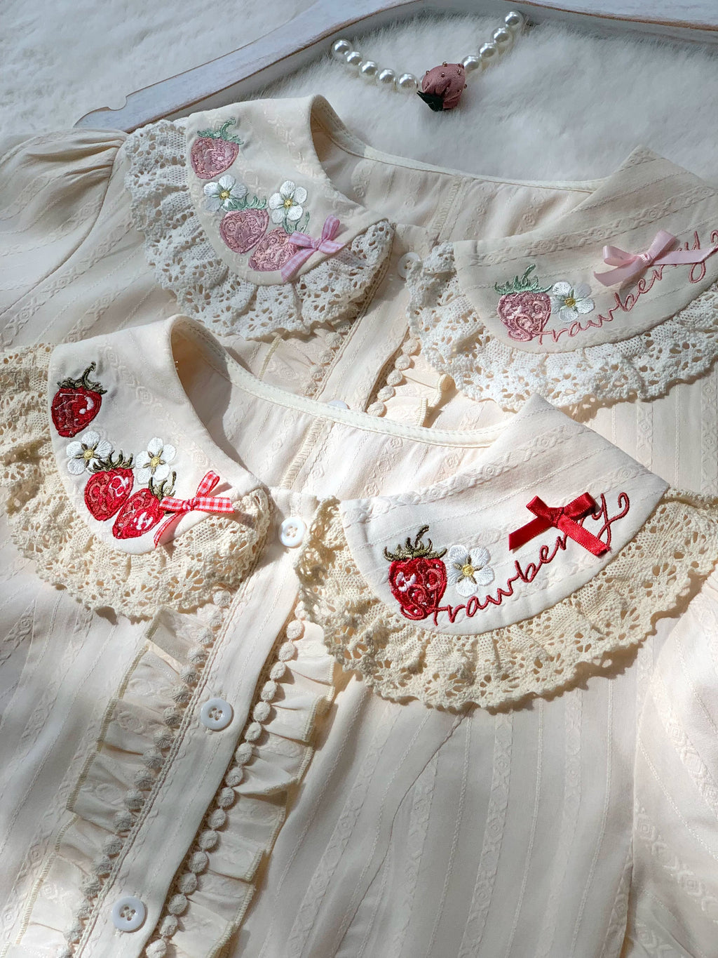 Sweet Lolita Jacquard Blouse, Strawberry Embroidery Collar - image 4