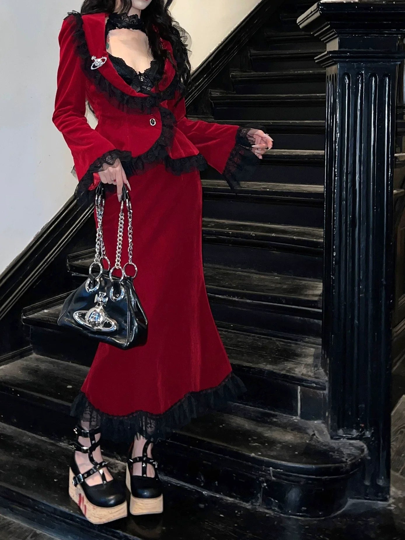 Poisonous Apple - Burgundy Lolita Jacket and Fishtail Skirt Options - image 11