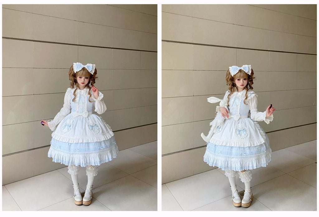 Little Bunny Bakery - Old School Lolita Cotton JSK Dress, Bunny-ear Heart Apron and Accessories - image 14