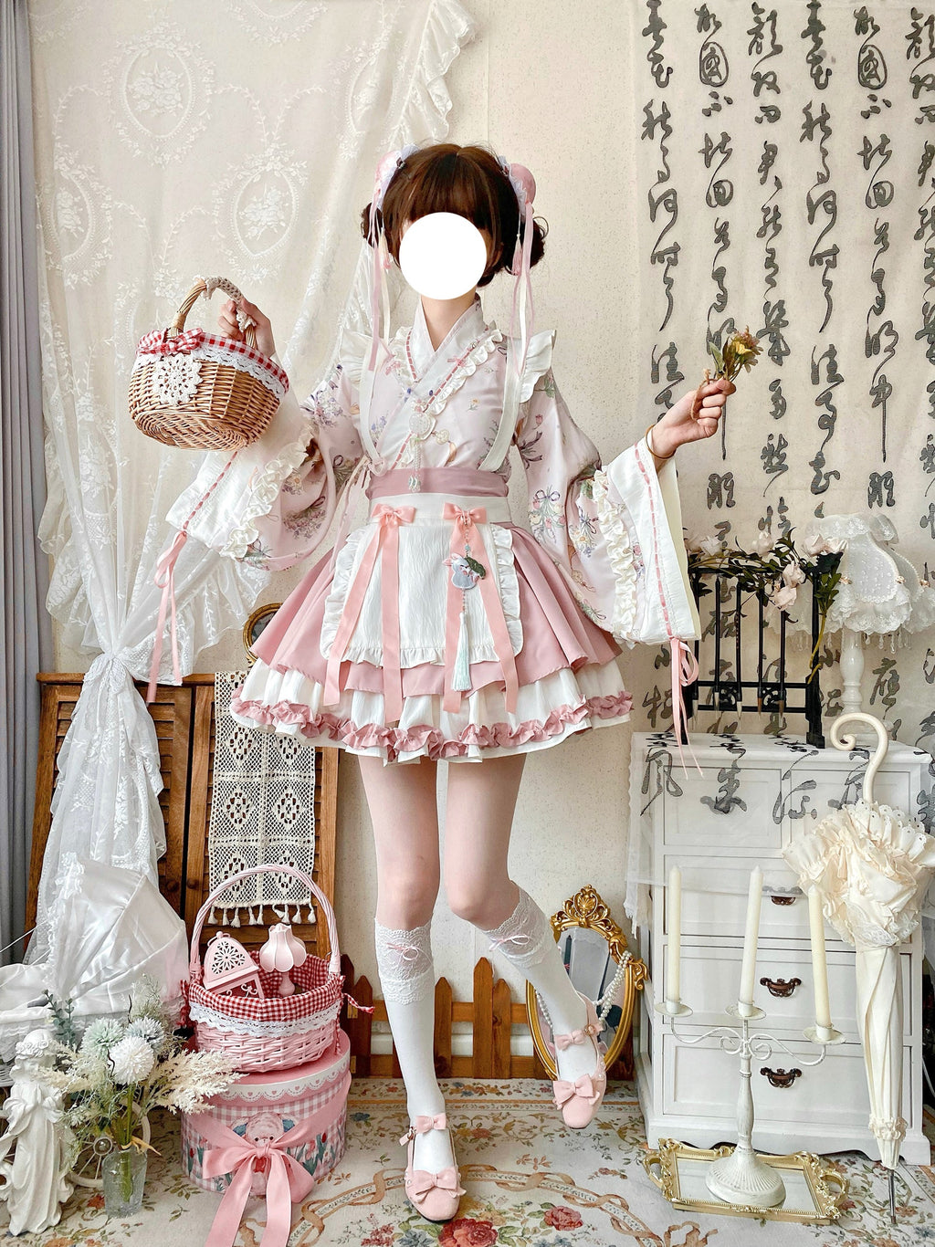 Little Herbalist - Han Lolita Skirt Outfit with Cross-collar Blouse and Apron - image 7