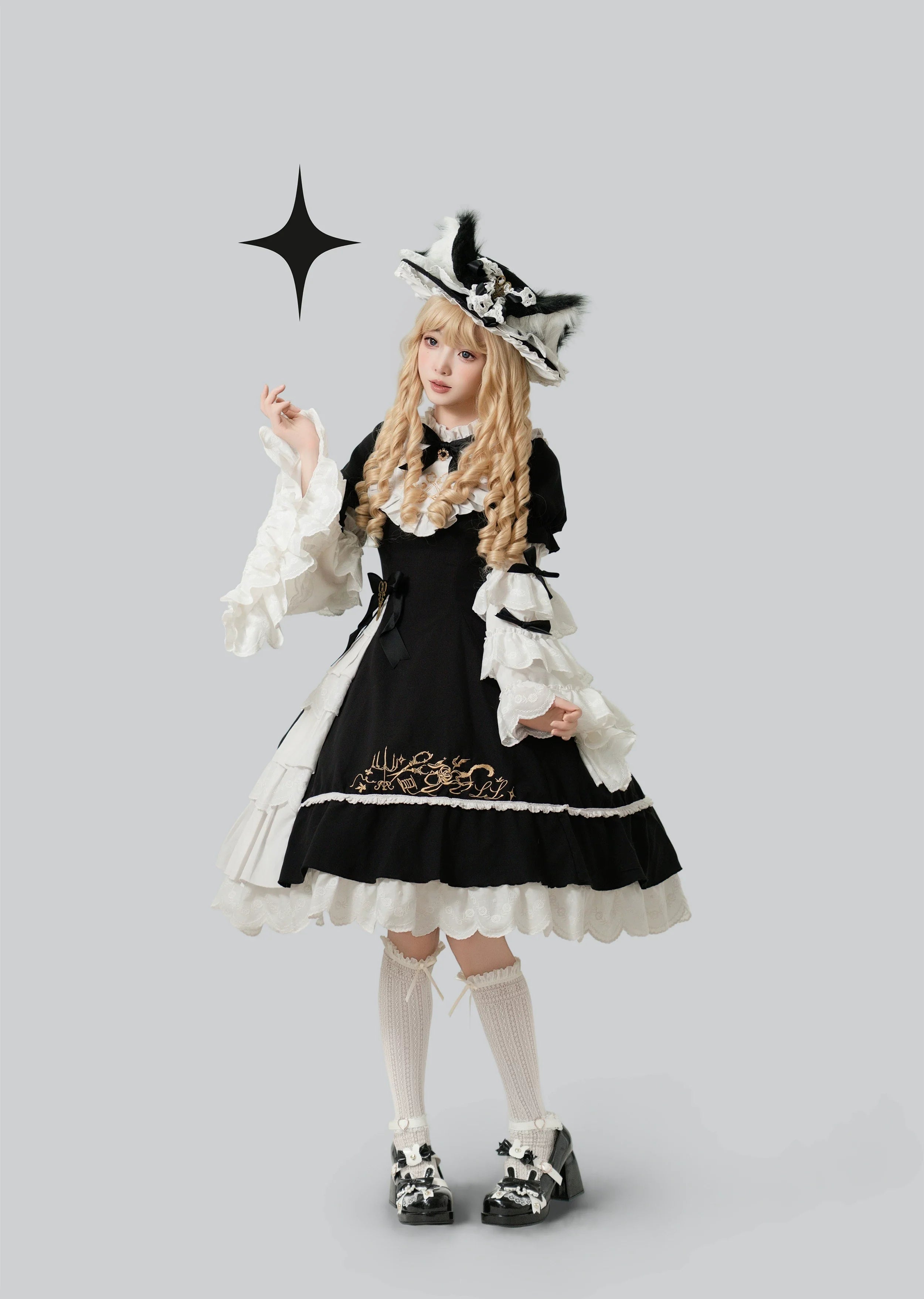 Sewing Magic Cat - Classic Lolita Six-Panel OP Dress with Embroidery and Accessories - image 4