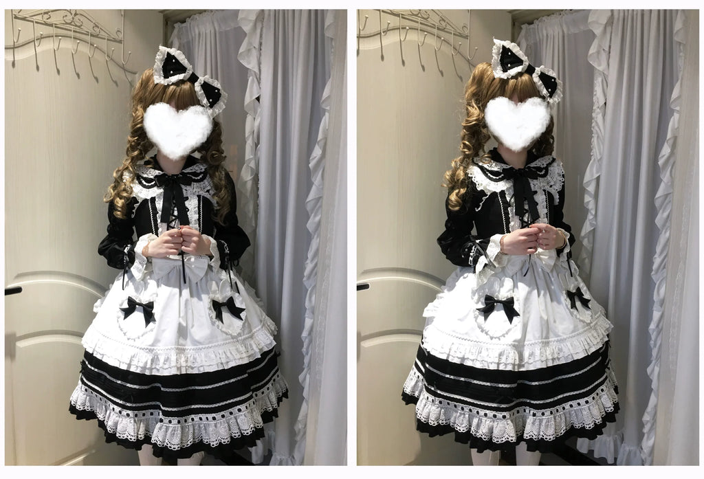 Little Bunny Bakery - Old School Lolita Cotton JSK Dress, Bunny-ear Heart Apron and Accessories - image 16