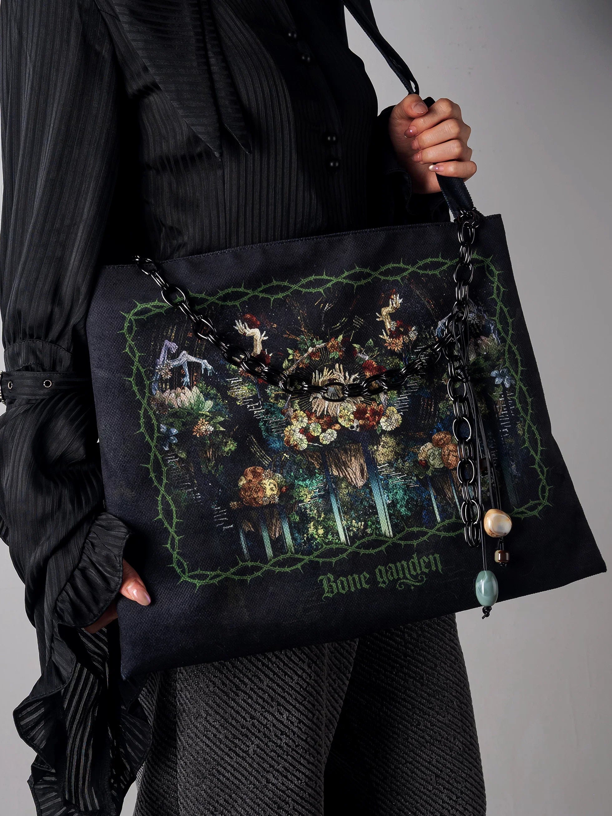 Bone Garden - Gothic Lolita Printed Tote Bag, Adjustable Strap - image 2