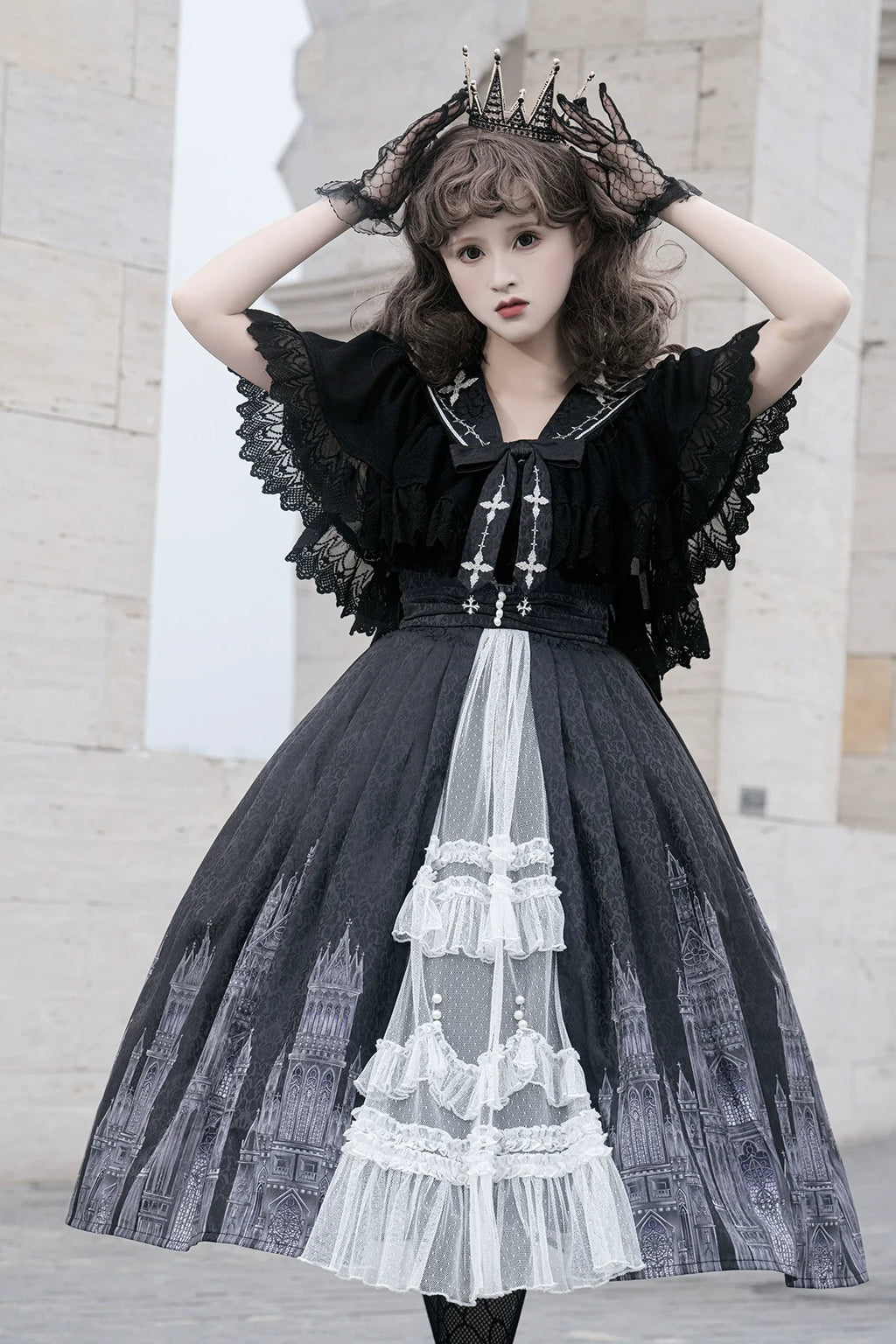 Silent Church - Gothic Lolita JSK Dress Printed Dress Thin Shawl Set - image 6