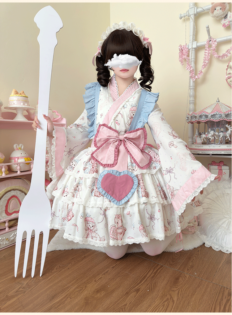 Showa Moe Bear - Plus Size Wa Lolita Dress Set Kawaii Lolita SK Suit - image 9