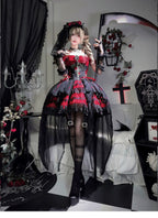 Eternal Thorn of the Dragonbone - Embroidered Gothic Lolita JSK Dress, Off-Shoulder and Accessories - image 3