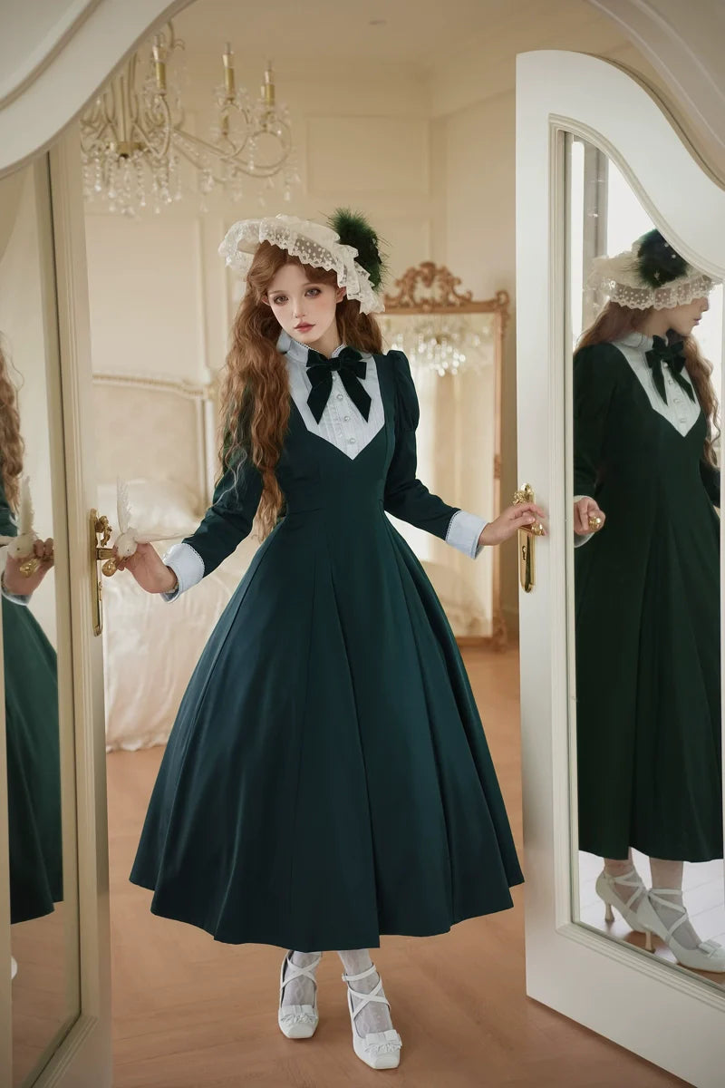 Donia Miss - Classic Lolita Faux Two-piece OP Dress, Back Zipper and Accessories - image 2