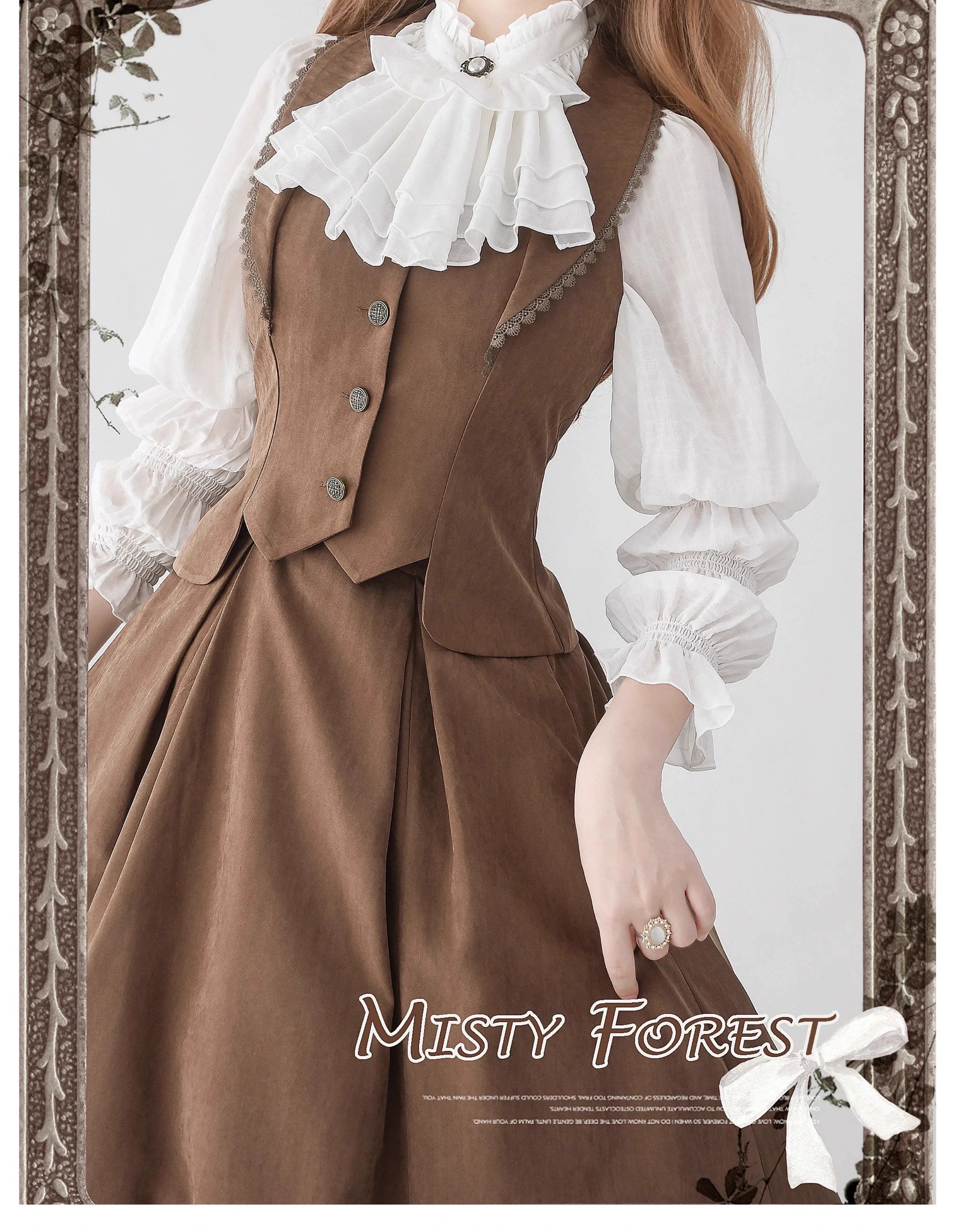 Classic Lolita A-Line Skirt, Button-Front Vest and White Blouse - image 26