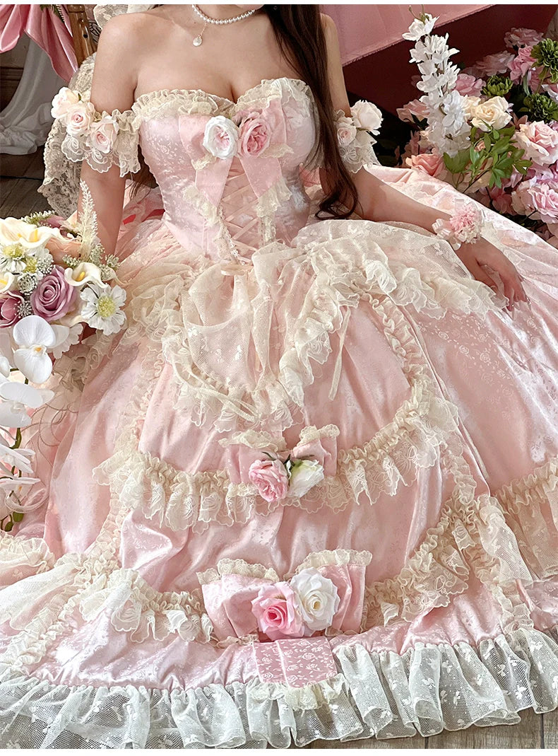 Love and Roses Princess Bridal Lolita Dress with Tiered Rose Skirt - image 15