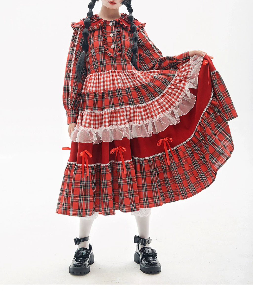Vintage Lolita OP Dress Red Lolita Plaid Dress for Spring Summer - image 17