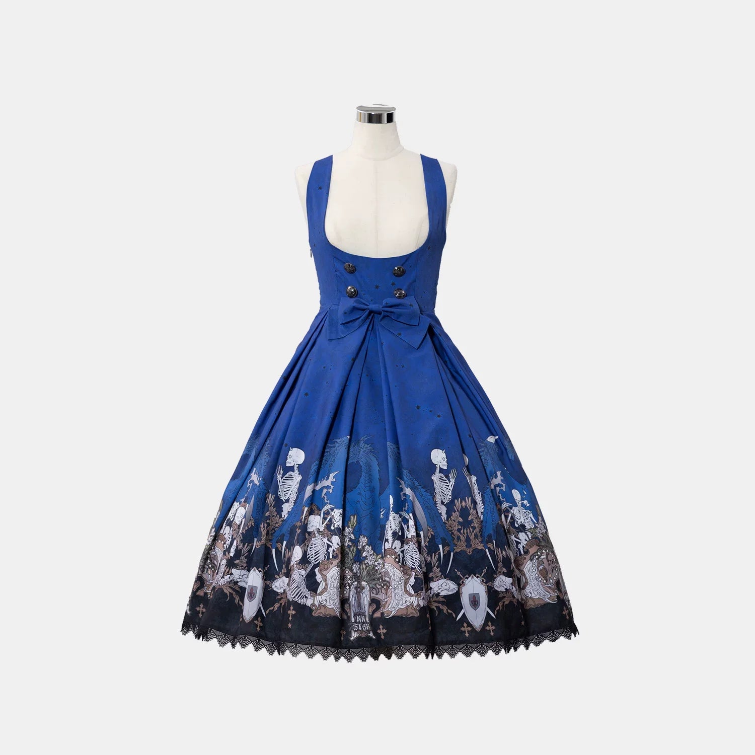 Dragon Bone Lily - Vintage Gothic Lolita Dragon & Skeleton Print JSK Dress and Accessories - image 44