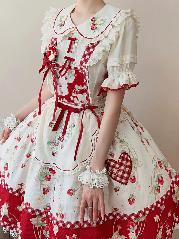 Sweet Lolita Shirt Strawberry Embroidery Ivory Blouse - image 8