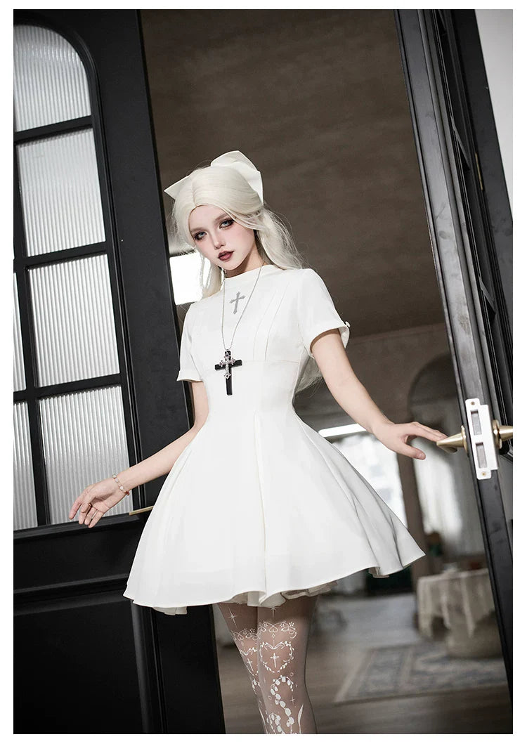 Nihil - Gothic Nun Lolita OP Dress, Irregular Hem Cape and Accessories - image 11