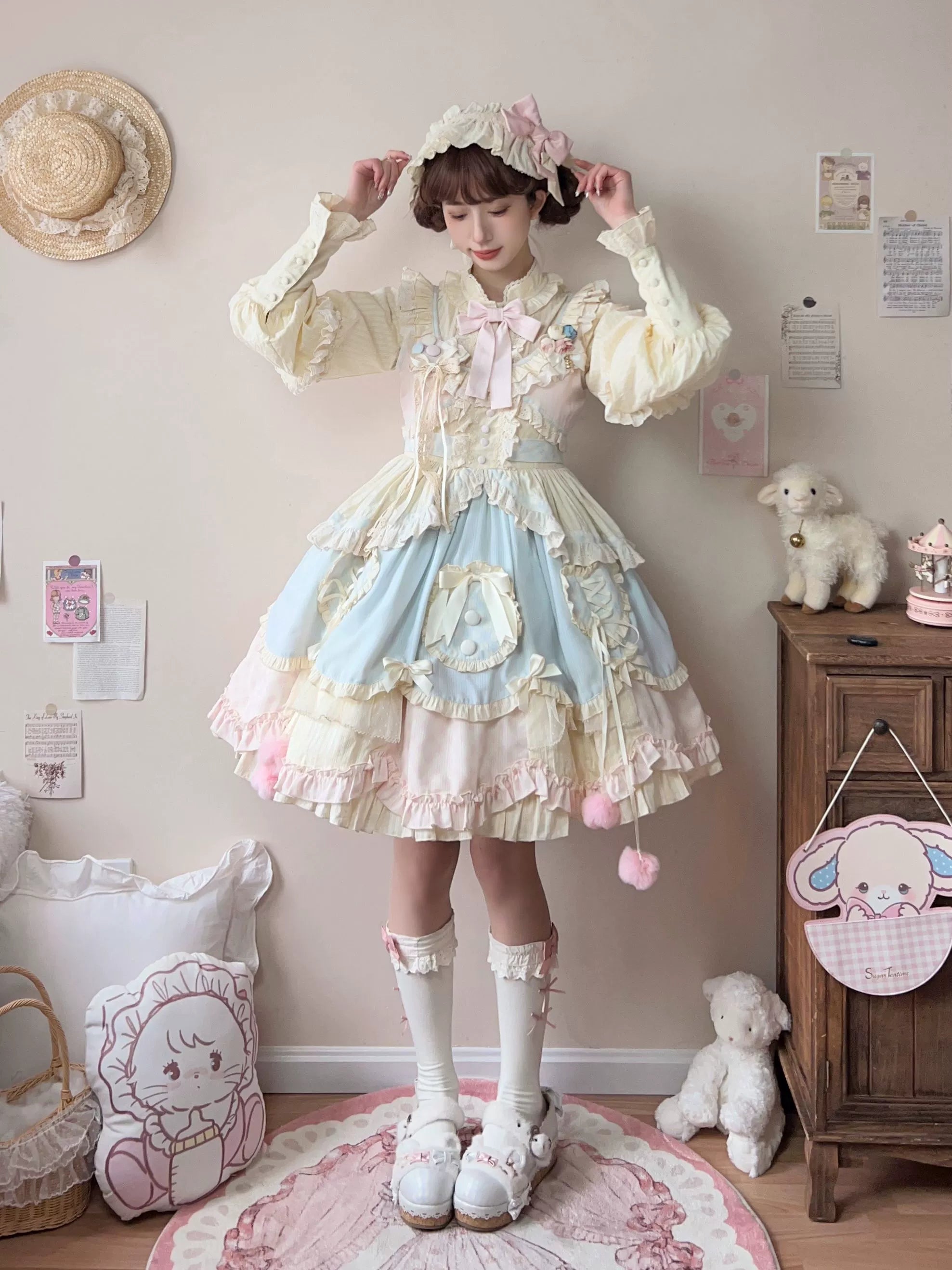 Dreamy Macaron - Sweet Lolita JSK Dress Solid Color Shirt - image 3
