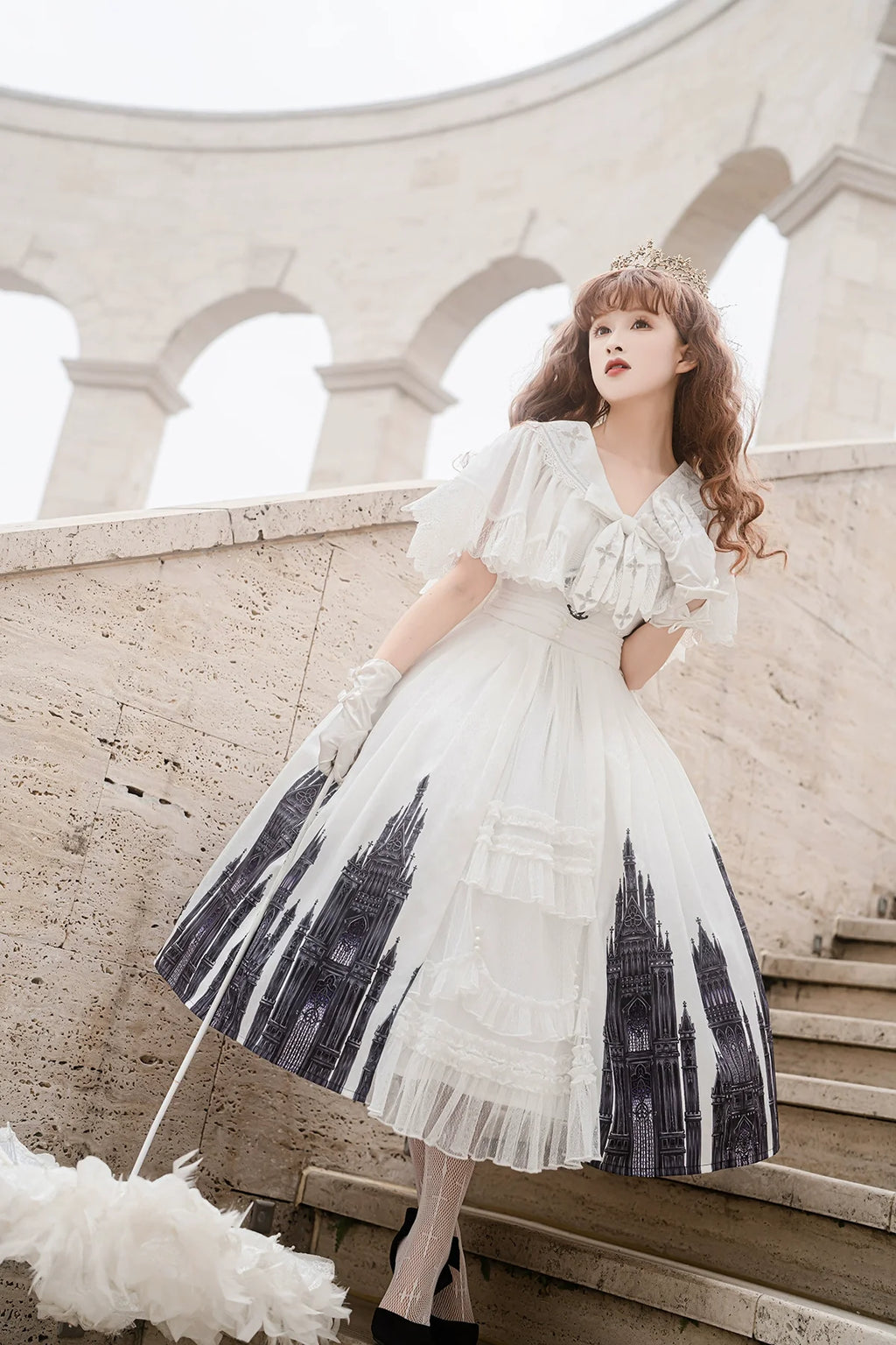Silent Church - Gothic Lolita JSK Dress Printed Dress Thin Shawl Set - image 21
