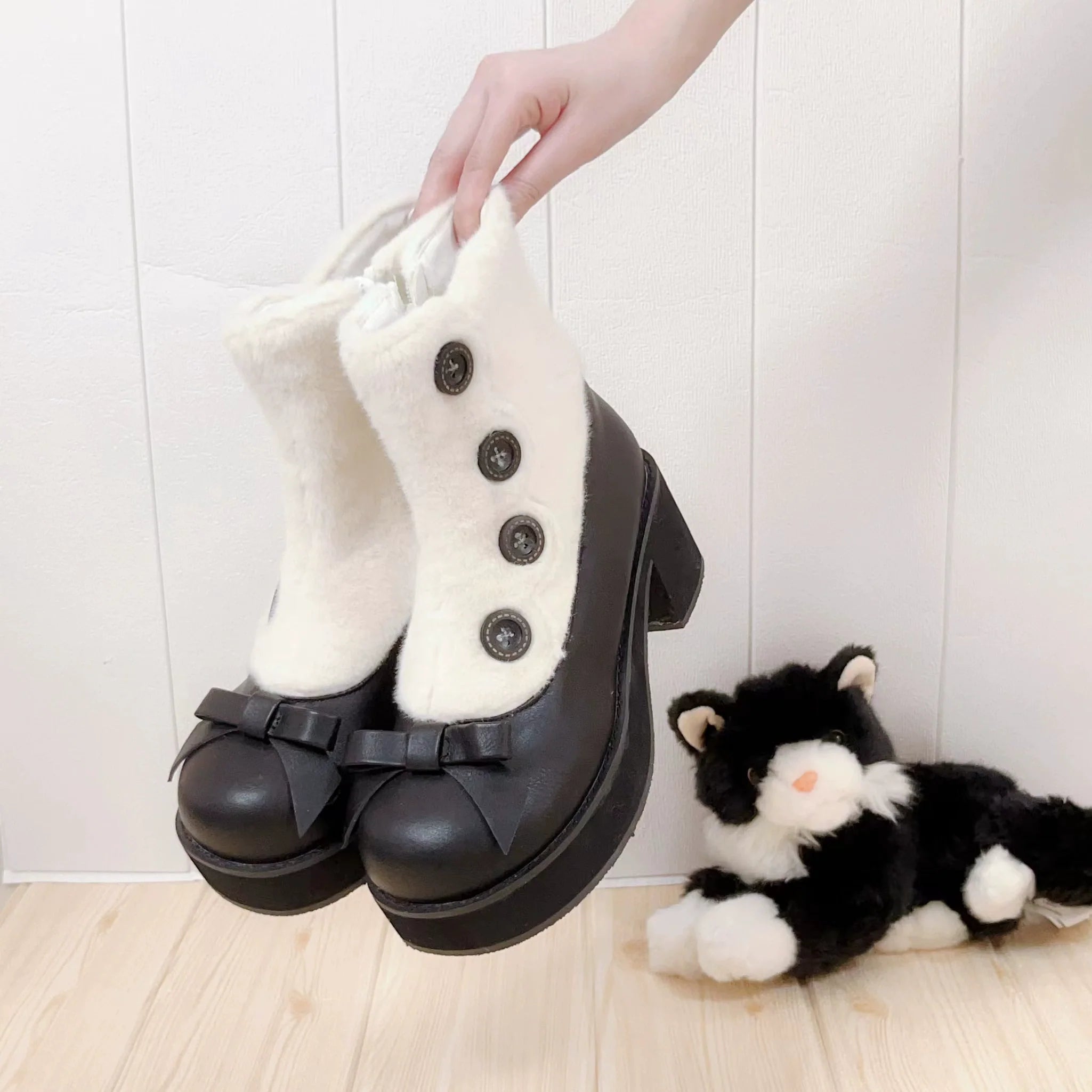 Winter Lolita Boots Fur Mary Jane Lolita Low Heel Shoes - image 85