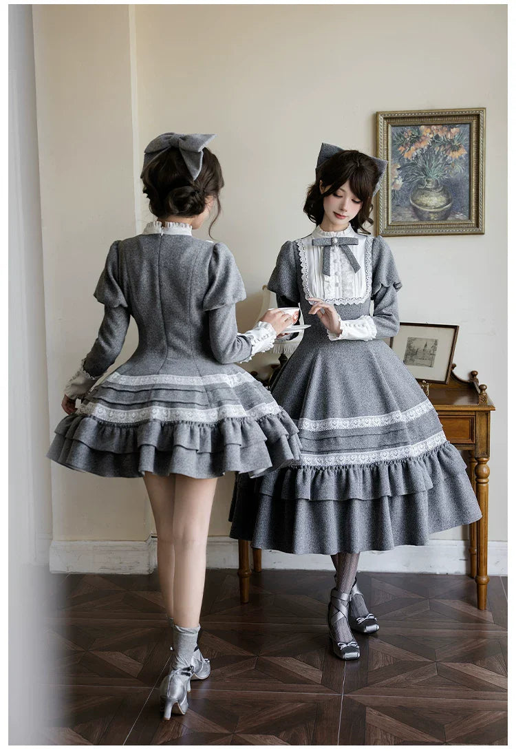 Reminisce - Pile Classic Lolita Dress, Detachable Cape and Accessories - image 3