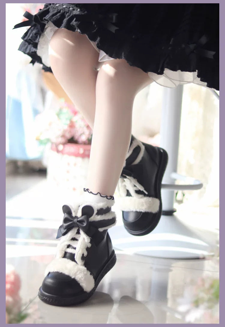 Bear Dada - Winter Kawaii Lolita Boots, Plush Accent - image 8