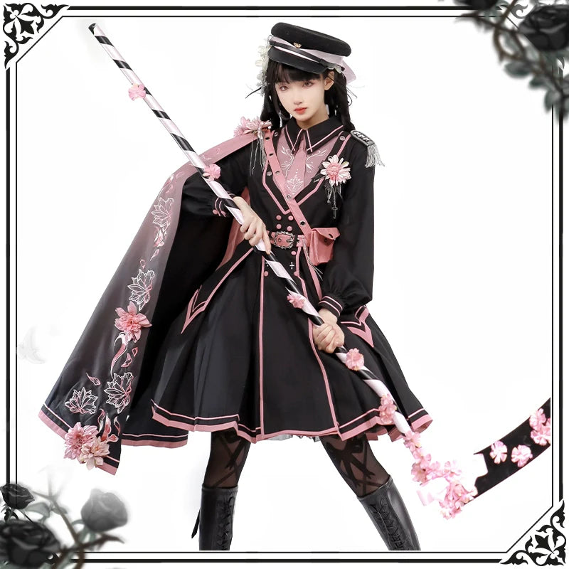 Chunlv Dark Pink Military Lolita OP Dress and Cloak - image 12