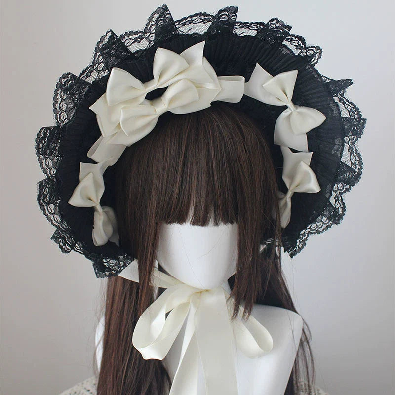 Gothic Lolita Handmade Bonnet with Bows and Beads - image 22