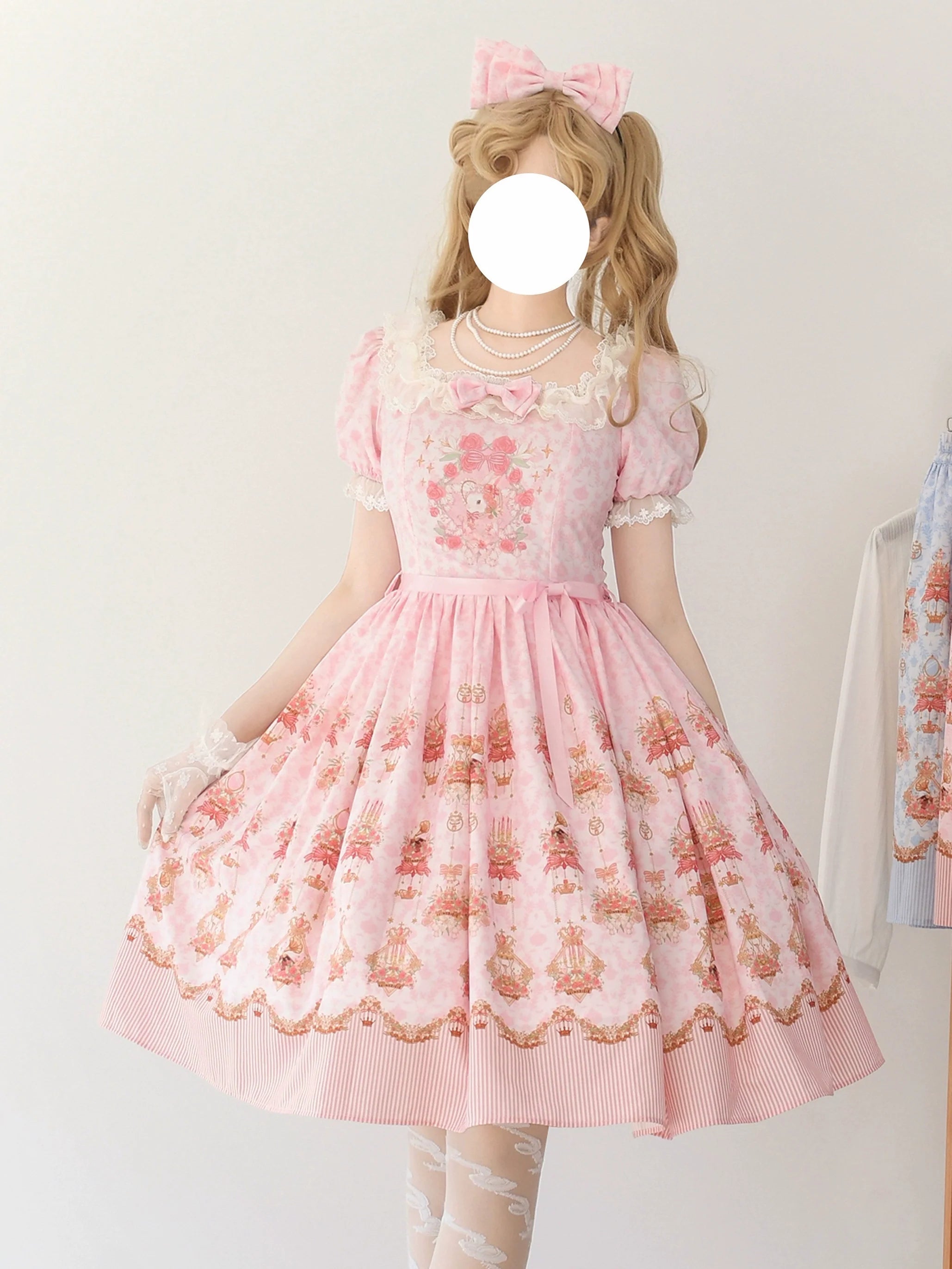 Rose Garden Bunny - Daily Lolita Rose Bunny Printing OP JSK Dress Set - image 1