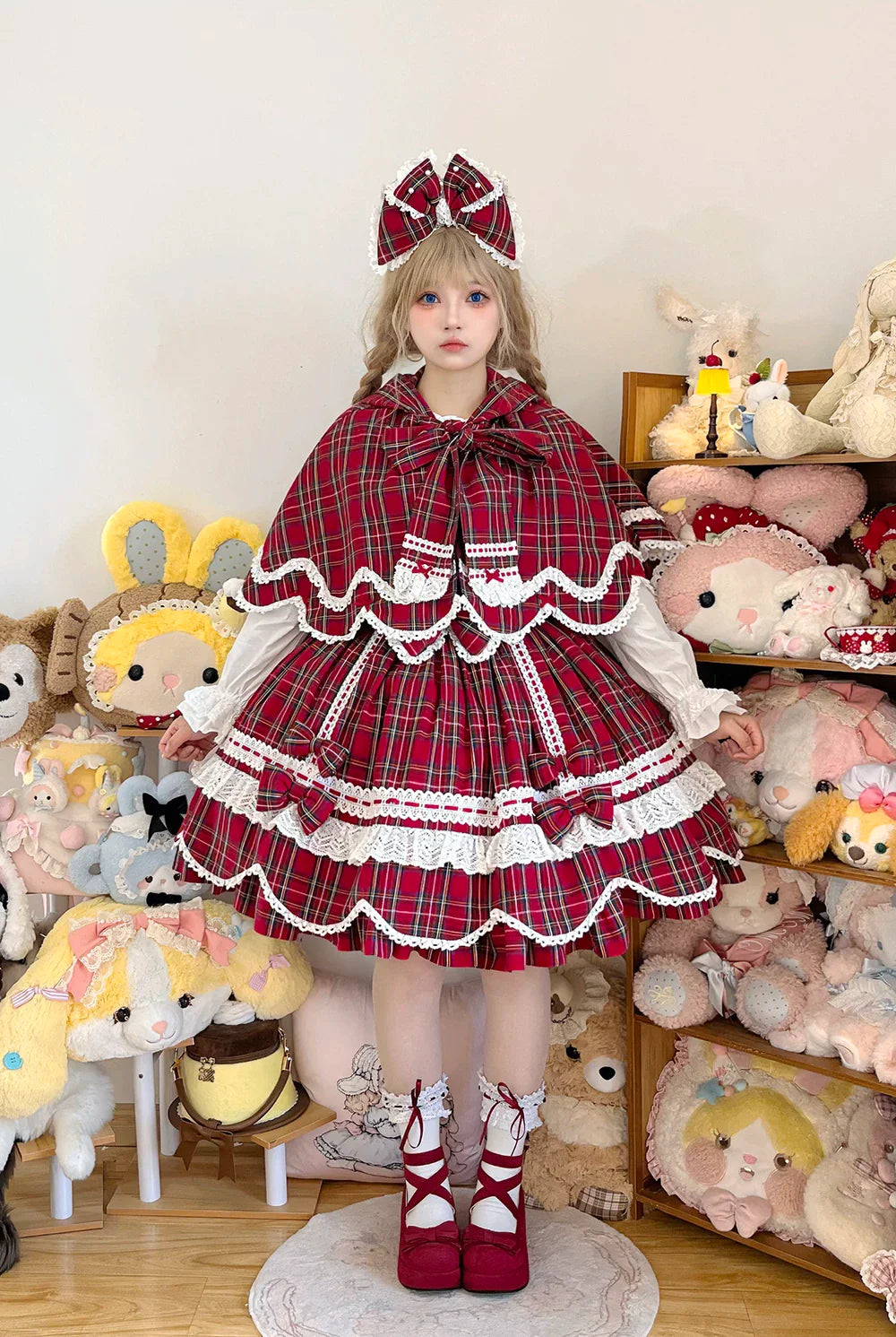 Plaid Petal Bunny - Old School Lolita Plaid OP Dress, Petal-shaped Hem - image 18