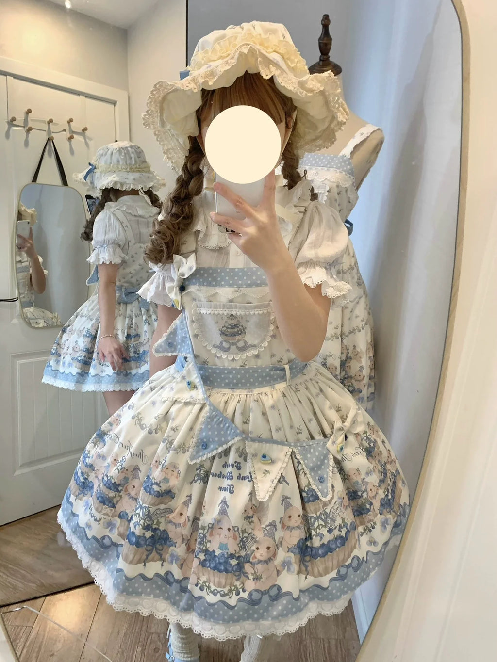 Blueberry Tart Party - Sweet Blue Lolita Salopette Dress Blueberry Tart Print JSK Dress and Accessories - image 12