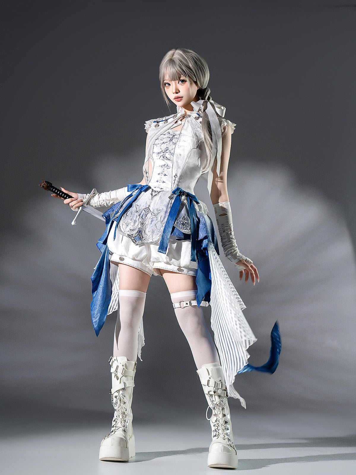 Blue Dragon Bone Ouji Lolita Shorts Suit with Trailing - image 1
